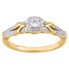 TJD 0.30 Carat Round Diamond 14 Karat Yellow Gold Halo Bridal Engagement Ring