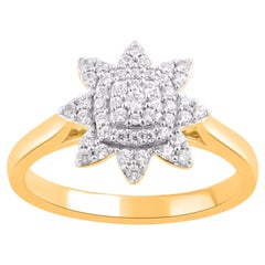 TJD Anillo de compromiso de oro amarillo de 14 quilates con diamante redondo natural de 0,32 quilates
