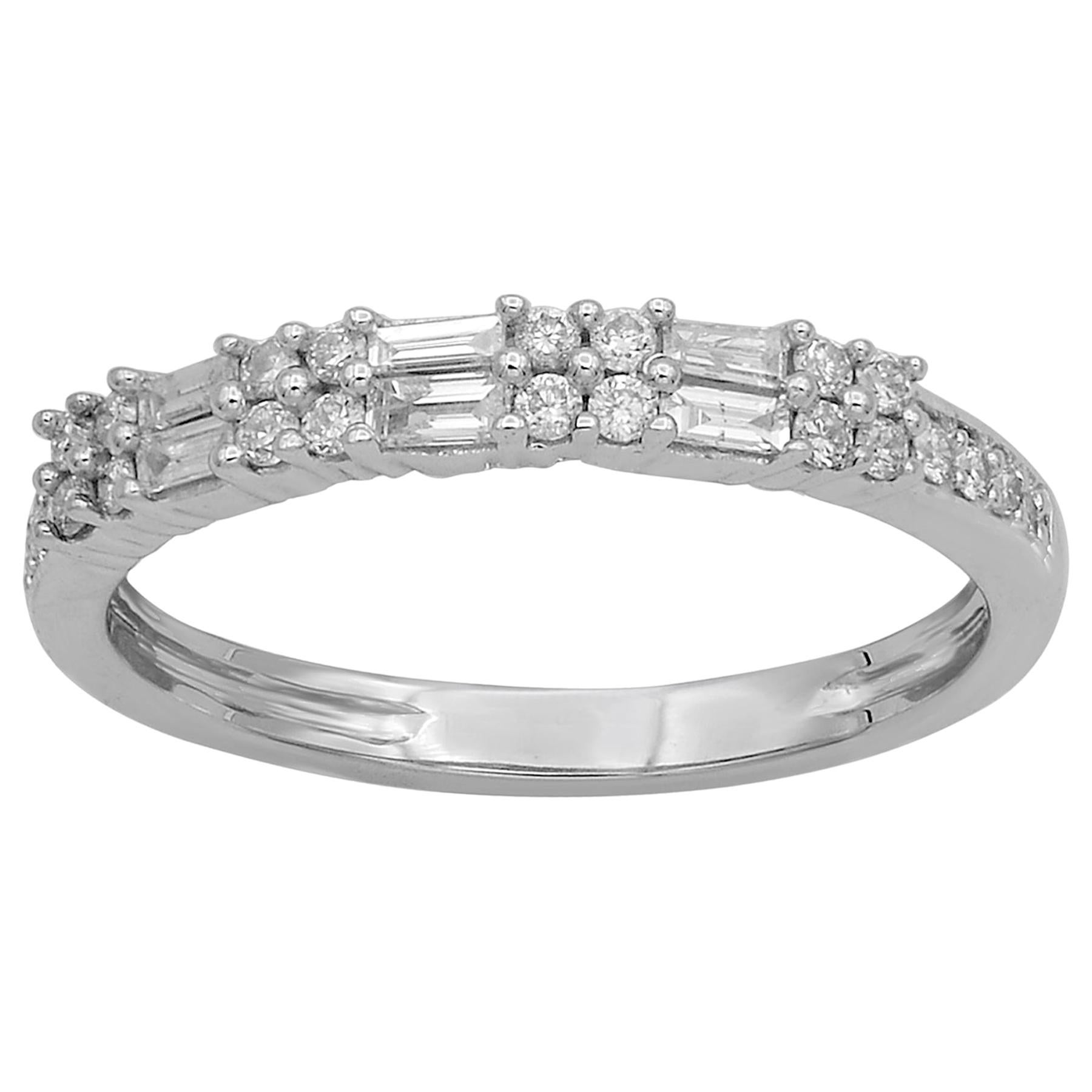 TJD 0.33 Carat Round and Baguette Diamond 14 Karat White Gold Engagement Band