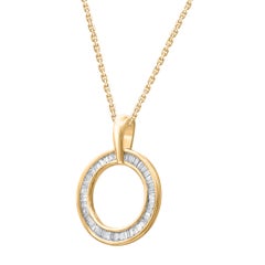TJD 0.33 Carat Baguette Cut Diamond 14 Karat Gold Open Circle Pendant Necklace