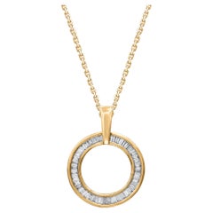 TJD 0,33 Karat Baguetteschliff Diamant 14 Karat Gold Halskette mit offenem Kreis-Anhänger
