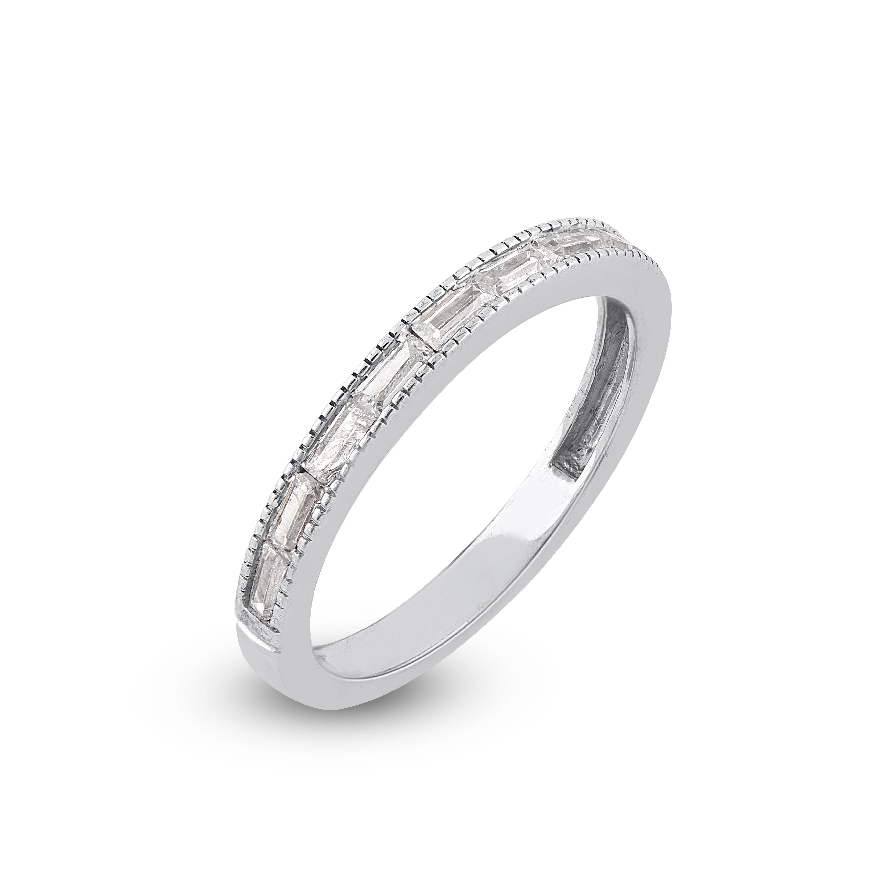 Art Deco TJD 0.33 Carat Baguette Diamond 14KT White Gold Stackable Wedding Band Ring For Sale