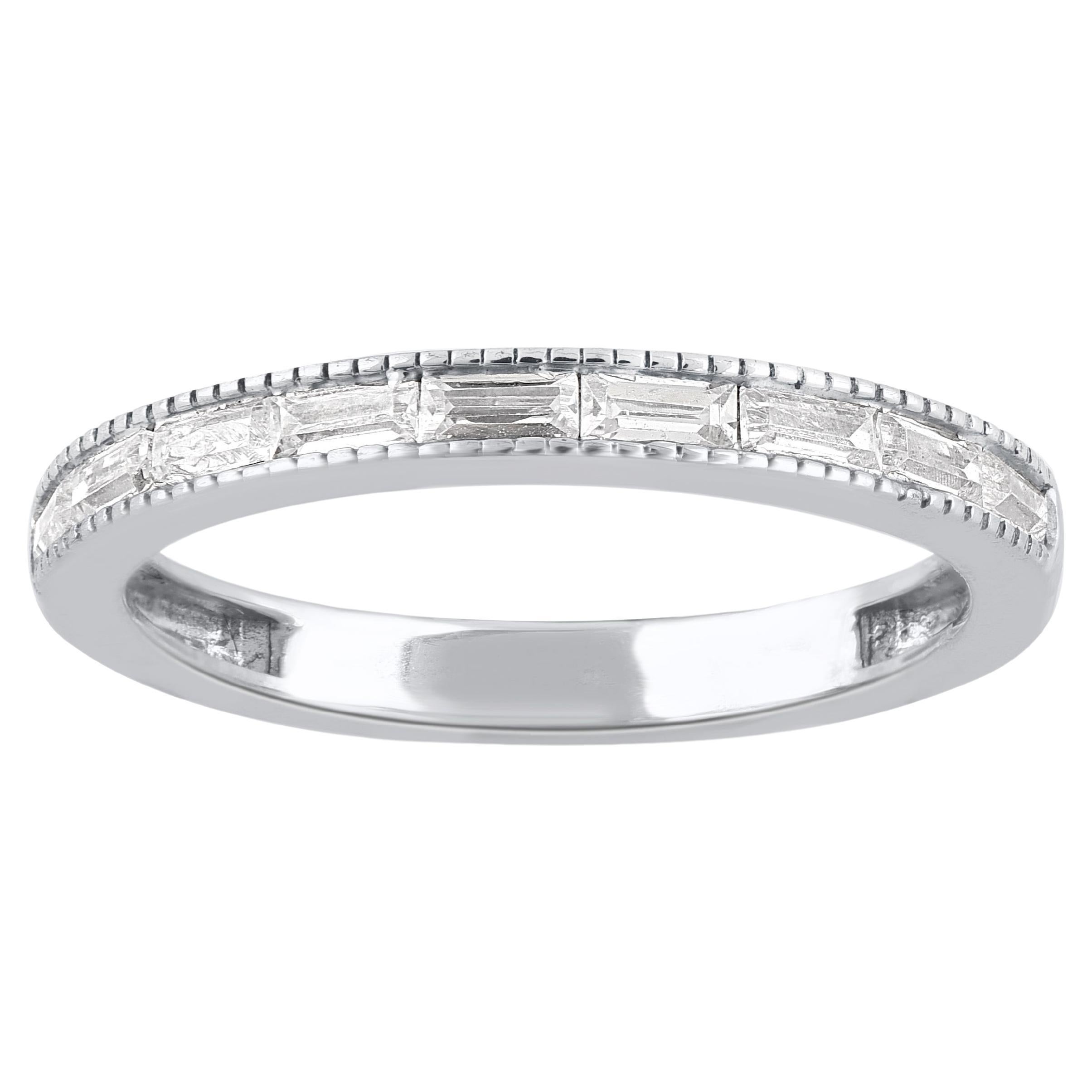 TJD 0.33 Carat Baguette Diamond 14KT White Gold Stackable Wedding Band Ring For Sale