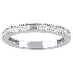 TJD 0.33 Carat Baguette Diamond 14KT White Gold Stackable Wedding Band Ring