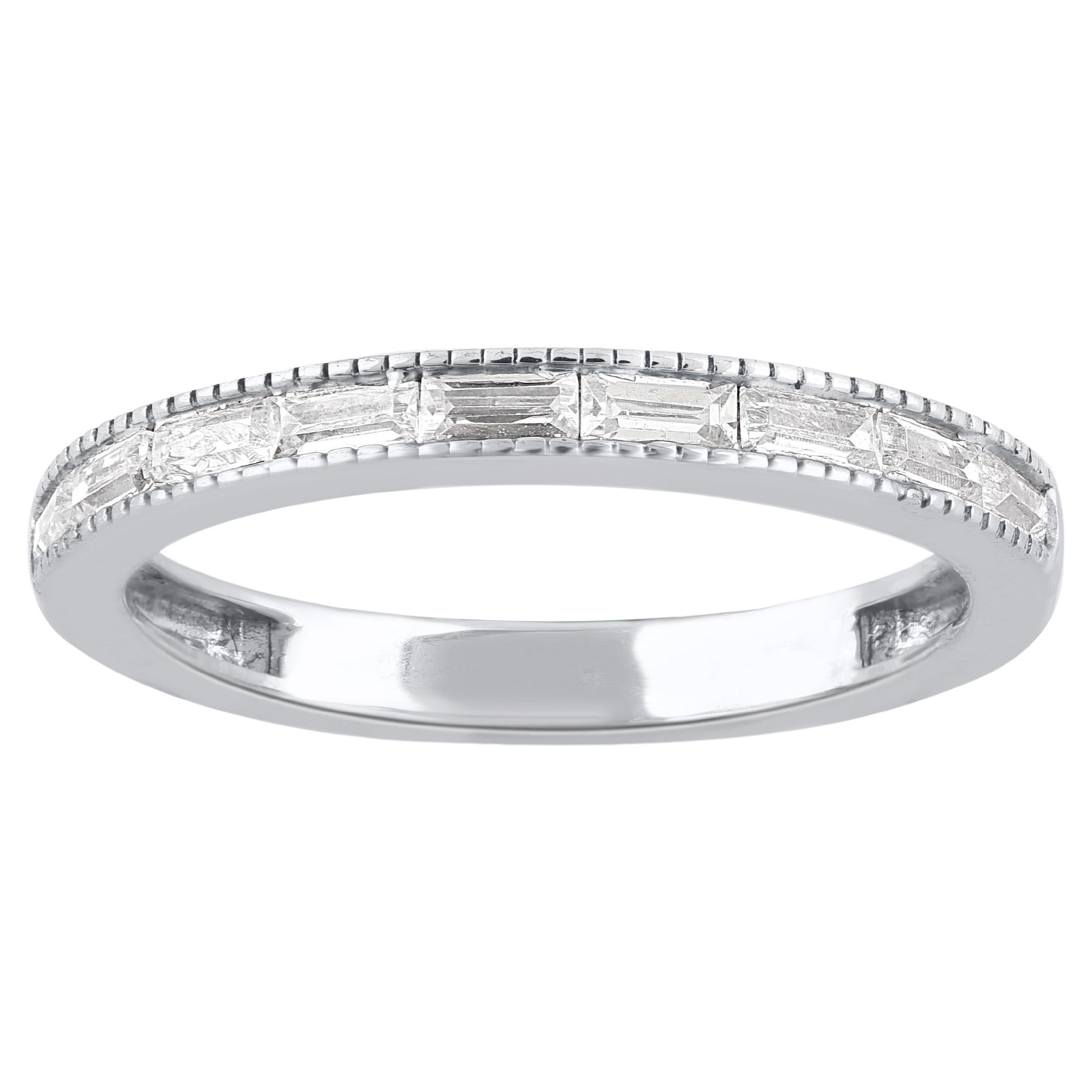 TJD 0.33 Carat Baguette Diamond 14KT White Gold Stackable Wedding Band Ring