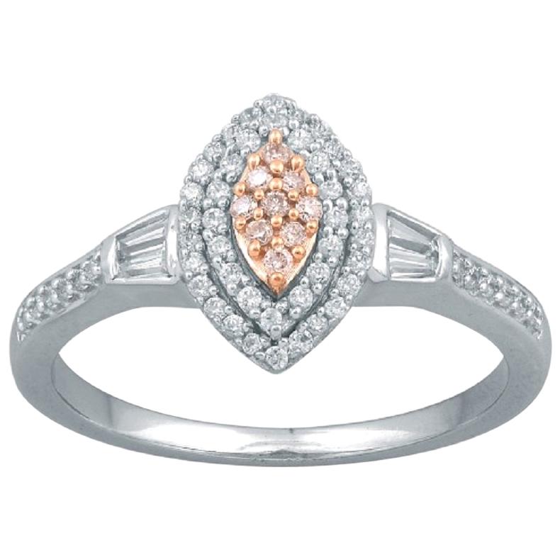 TJD 0.33 Carat Nat Pink Rosé & White Diamond 14Kt Two-Tone Gold Engagement Ring