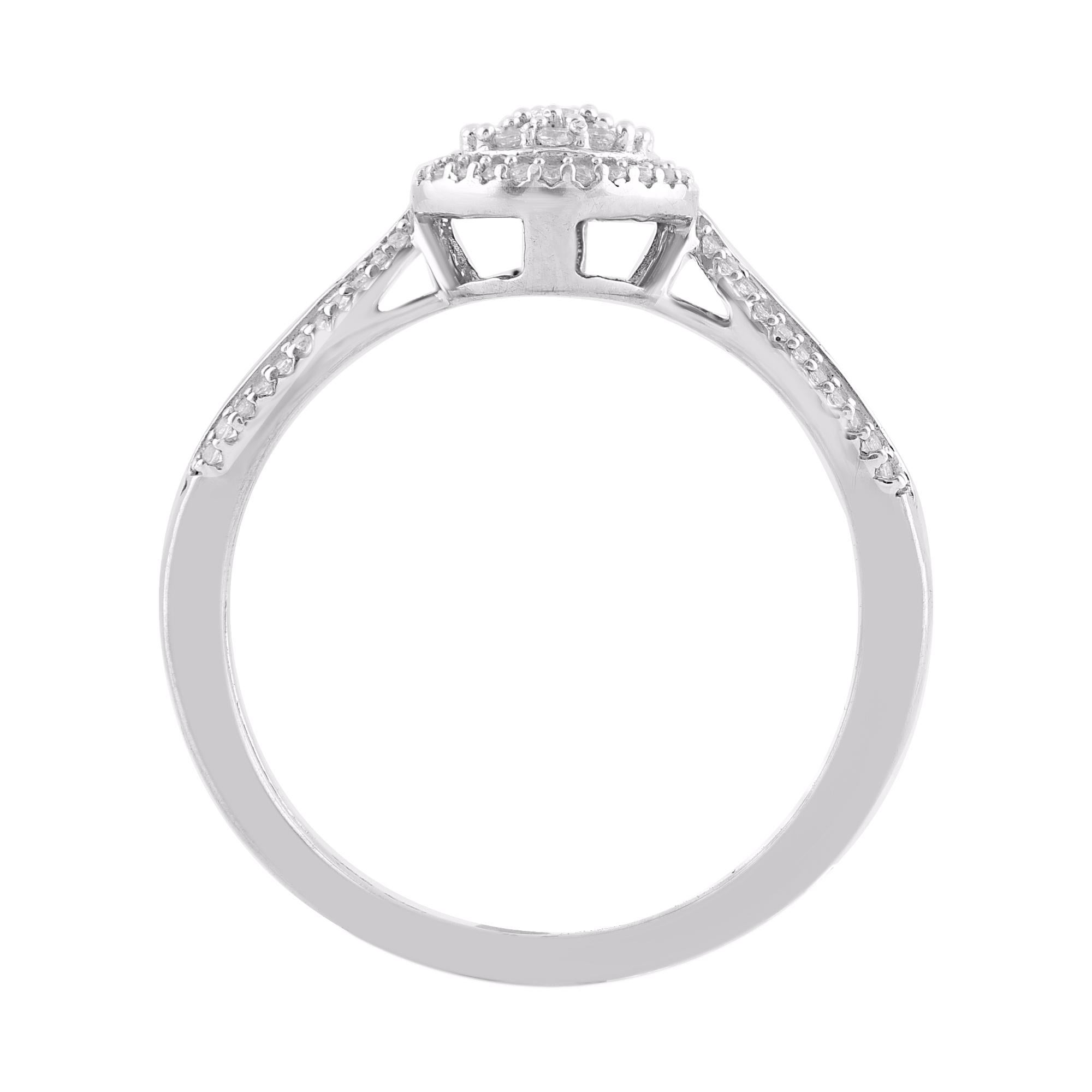 Contemporary TJD 0.33 Carat Baguette & Round Diamond 14KT White Gold Pear Shape Halo Ring For Sale