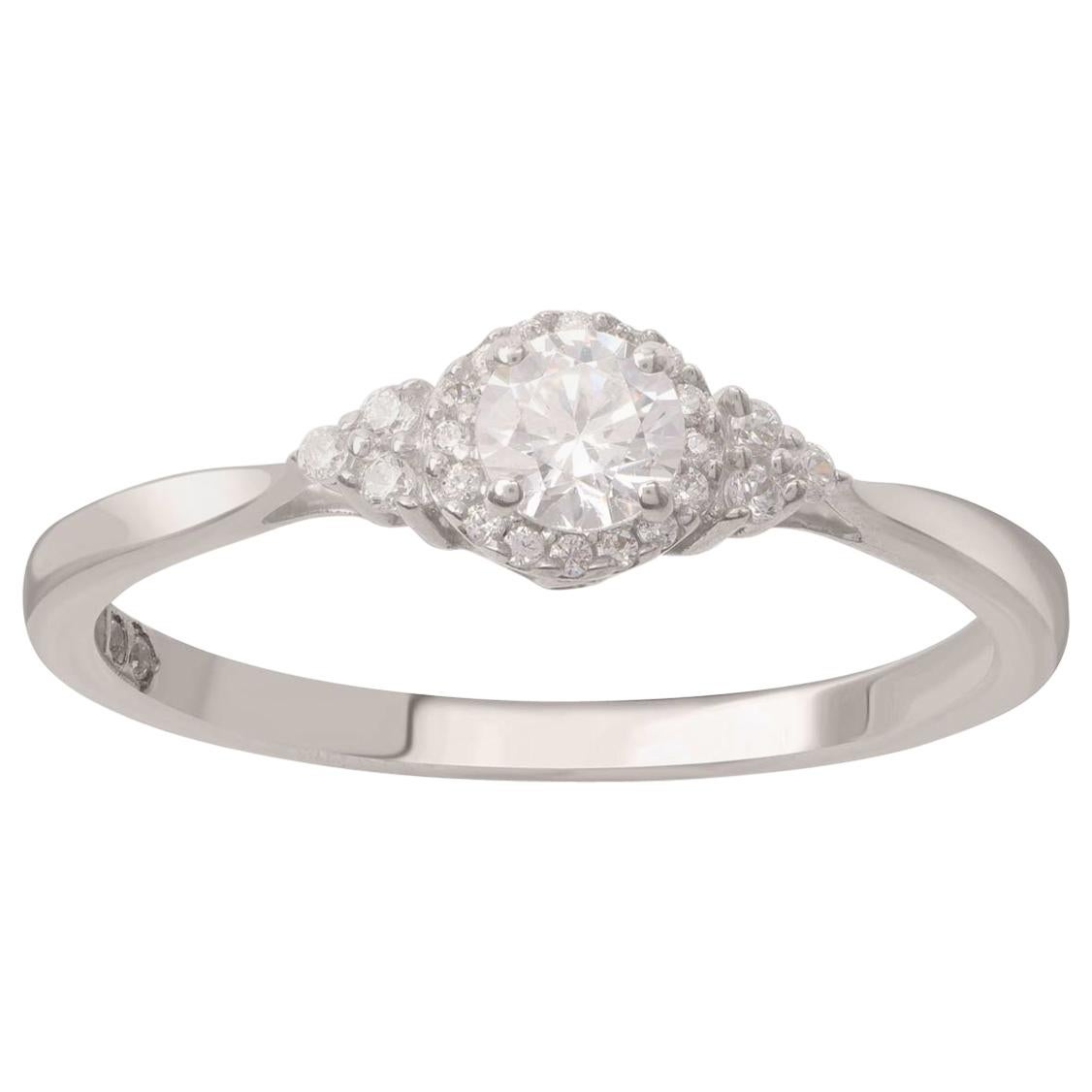 TJD 0.33 Carat Round Diamond 18 Karat White Gold Halo Vintage Engagement Ring
