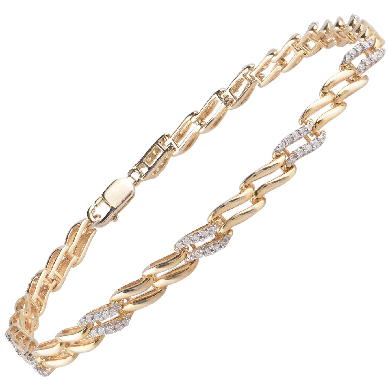 TJD 0.33 Carat Diamond 18 Karat Yellow Gold Wave Link Tennis Bracelet