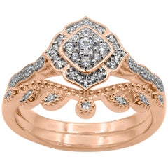 TJD 0.33 Carat Brilliant Cut Diamond 14K Rose Gold Vintage Stackable Cluster Set