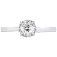 TJD 0.33 Carat Halo Diamond 18 Karat White Gold Vintage Style Engagement Ring