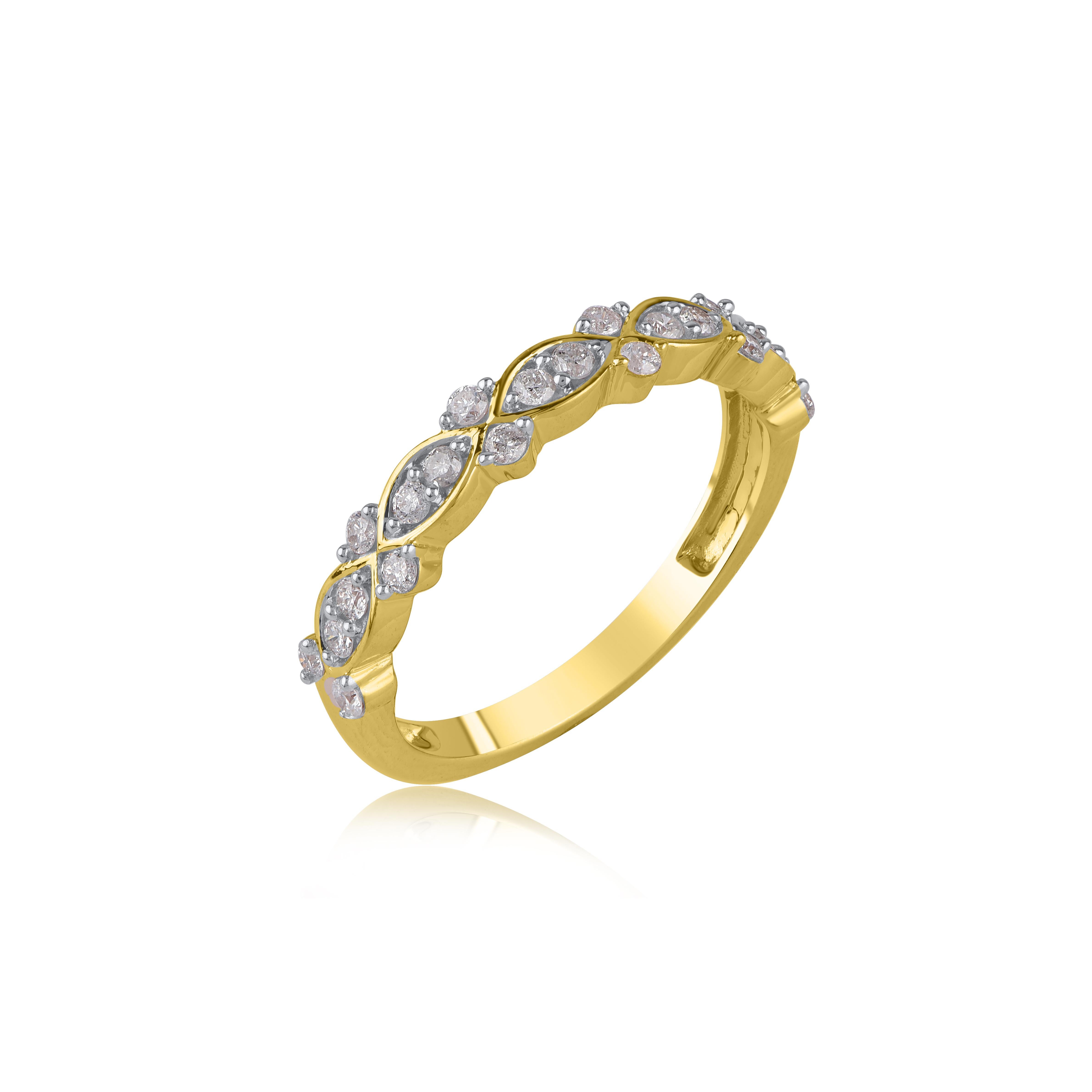 Art Deco TJD 0.33 Carat Brilliant Diamond 14KT Yellow Gold Stackable Wedding Band Ring For Sale