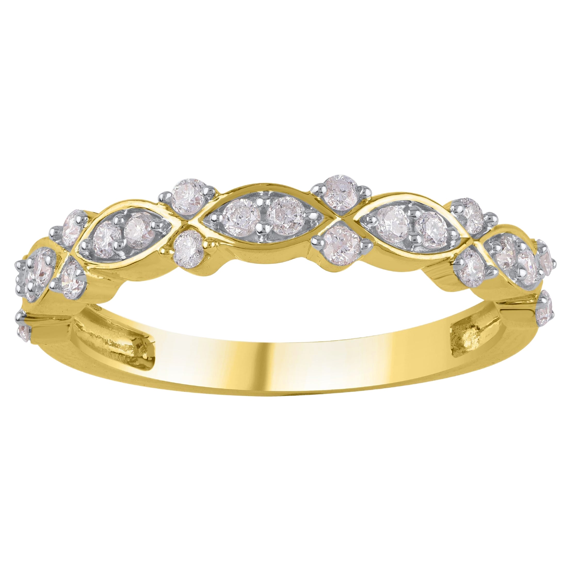 TJD 0.33 Carat Brilliant Diamond 14KT Yellow Gold Stackable Wedding Band Ring
