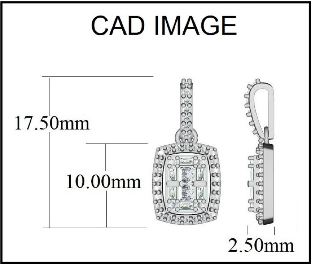 Bring charm to your look with this diamond designer pendant. The pendant is crafted from 14-karat White gold and features 37 Round, 6 baguette and 2 princess cut diamonds in Prong set, H-I color I2 clarity and a high polish finish complete the