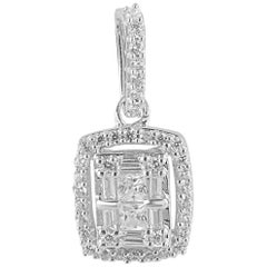 TJD 0.33 Carat Composite Baguette and Round Diamond 14 Karat White Gold Pendant