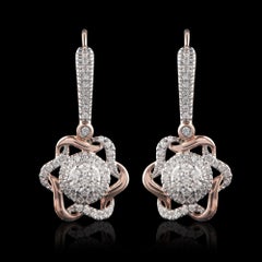 TJD 0.33 Carat Diamond 14 Karat Rose Gold Interwined Cluster Flower Earrings