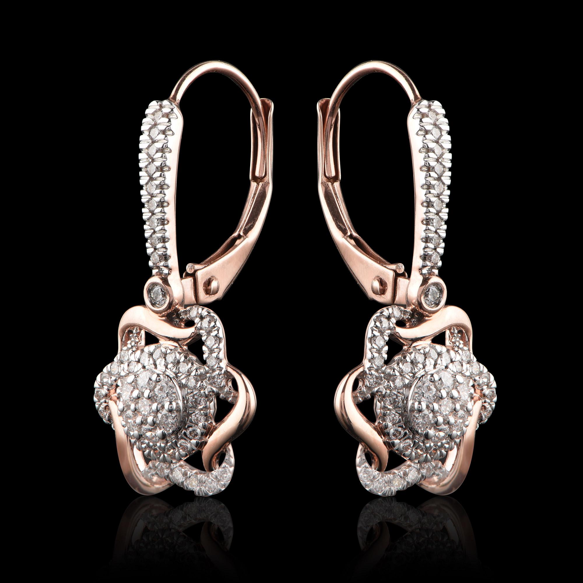 Contemporaneo TJD Orecchini a fiore a grappolo intrecciato in oro rosa 14 carati con diamante da 0,33 carati in vendita