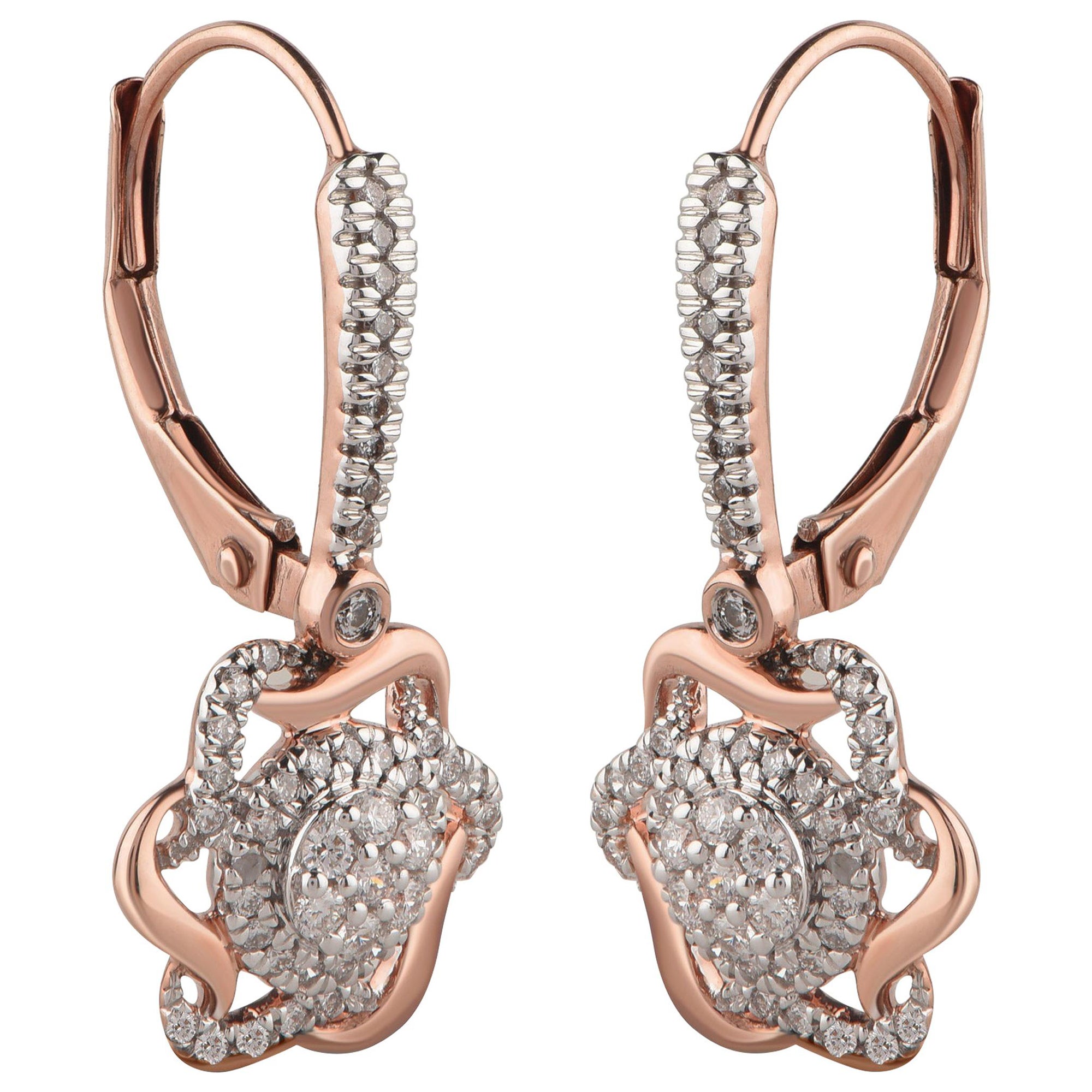 TJD 0.33 Carat Diamond 14 Karat Rose Gold Interwined Cluster Flower Earrings For Sale