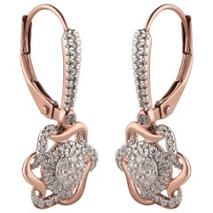 TJD 0.33 Carat Diamond 14 Karat Rose Gold Interwined Cluster Flower Earrings