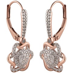 TJD 0.33 Carat Diamond 14 Karat Rose Gold Interwined Cluster Flower Earrings