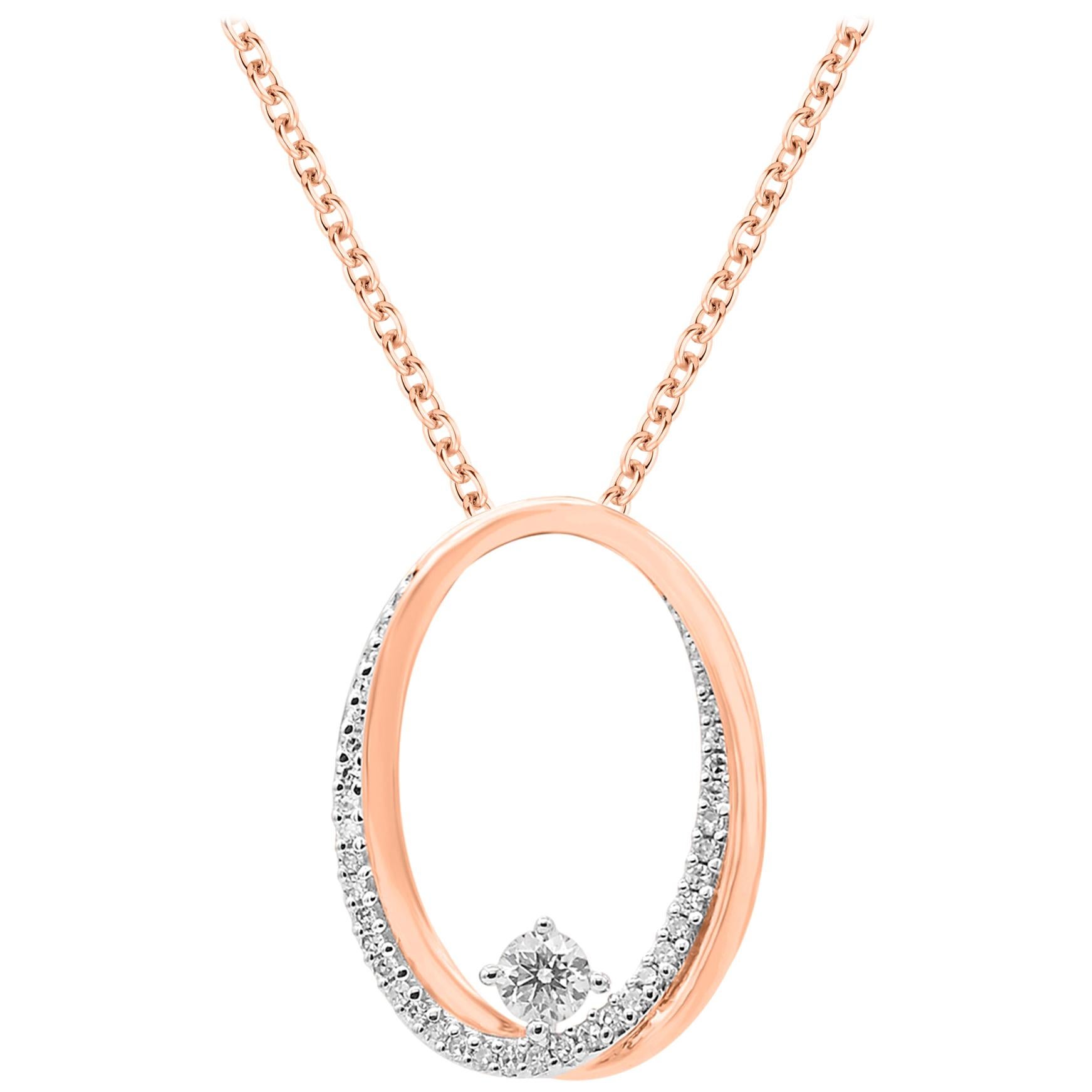 TJD 0.33 Carat Diamond 14 Karat Rose Gold Twist Oval Pendant with 18 inch chain
