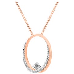 TJD 0.33 Carat Diamond 14 Karat Rose Gold Twist Oval Pendant with 18 inch chain