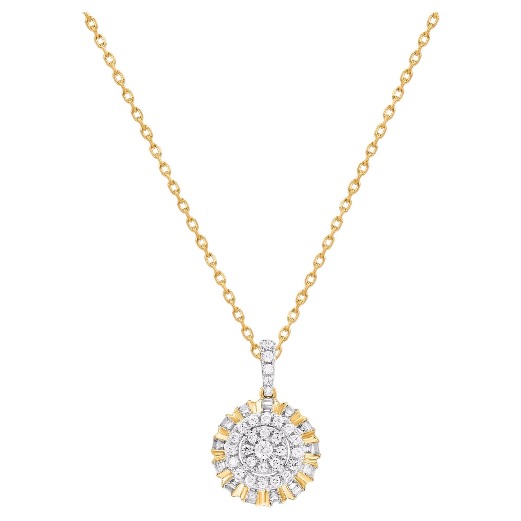 TJD Collar Colgante Racimo de Diamantes Redondos de 0,33 Quilates en Oro Amarillo de 10 K