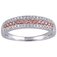TJD 0.33 Carat Nat. Pink Rosé & White Diamond 18KT White Gold 3-Row Wedding Band
