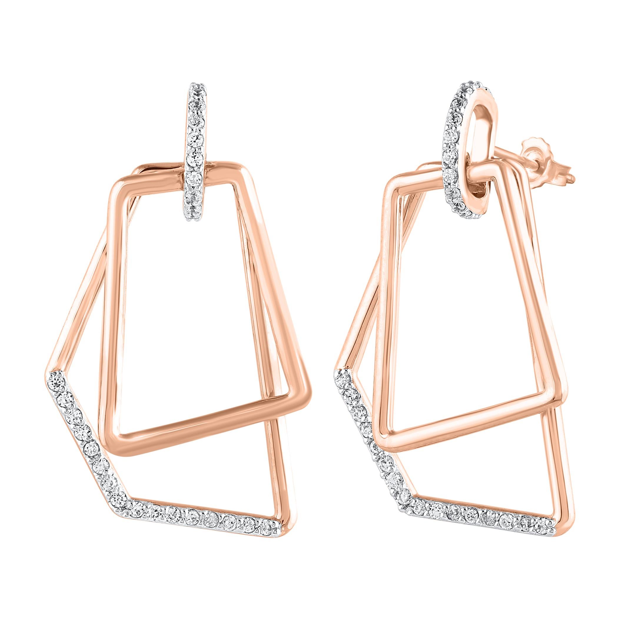 Modern TJD 0.33 Carat Natural Diamond 14 Karat Gold Geometric Shape Dangle Earrings For Sale