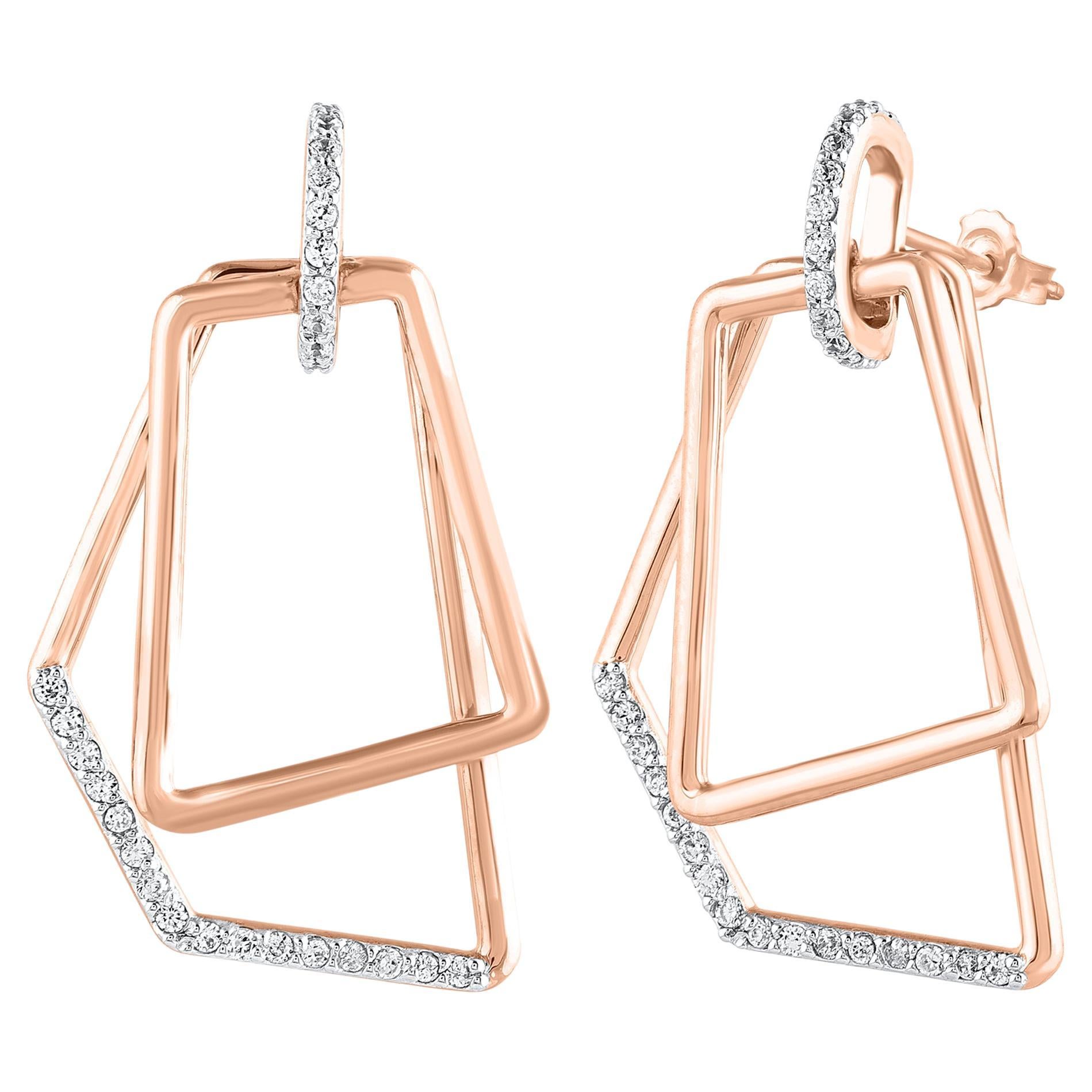 TJD 0.33 Carat Natural Diamond 14 Karat Gold Geometric Shape Dangle Earrings For Sale