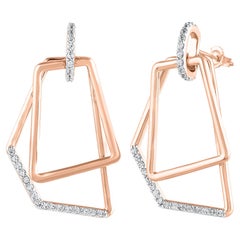 TJD - Boucles d'oreilles pendantes en or 14 carats, forme géométrique, diamant naturel 0,33 carat