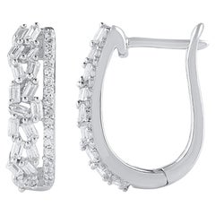 TJD 0.33 Carat Natural Diamond 14 Karat White Gold Huggie Hoop Earrings