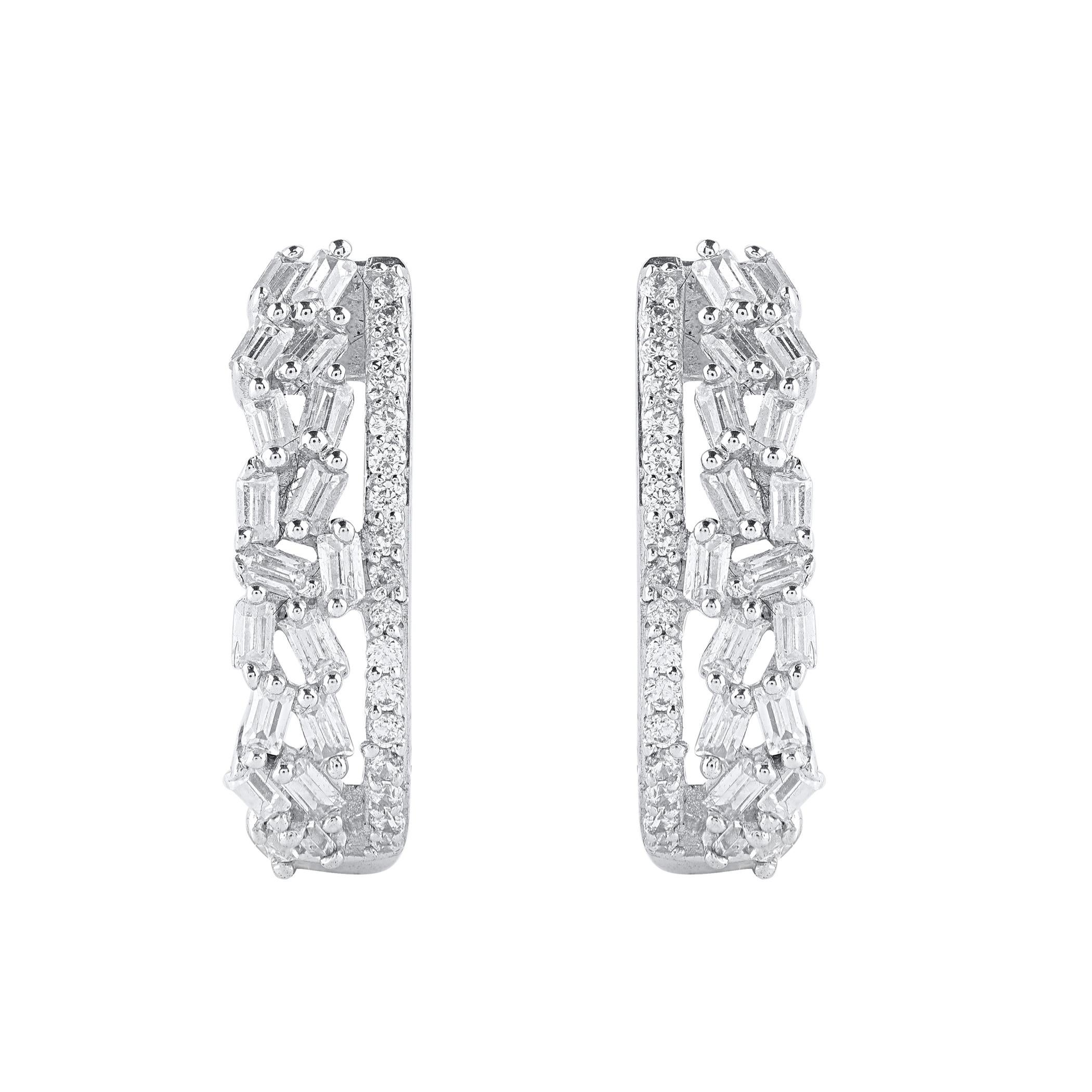 Contemporary TJD 0.33 Carat Natural Diamond 14 Karat White Gold Huggie Hoop Earrings For Sale