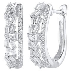 TJD 0.33 Carat Natural Diamond 14 Karat White Gold Huggie Hoop Earrings