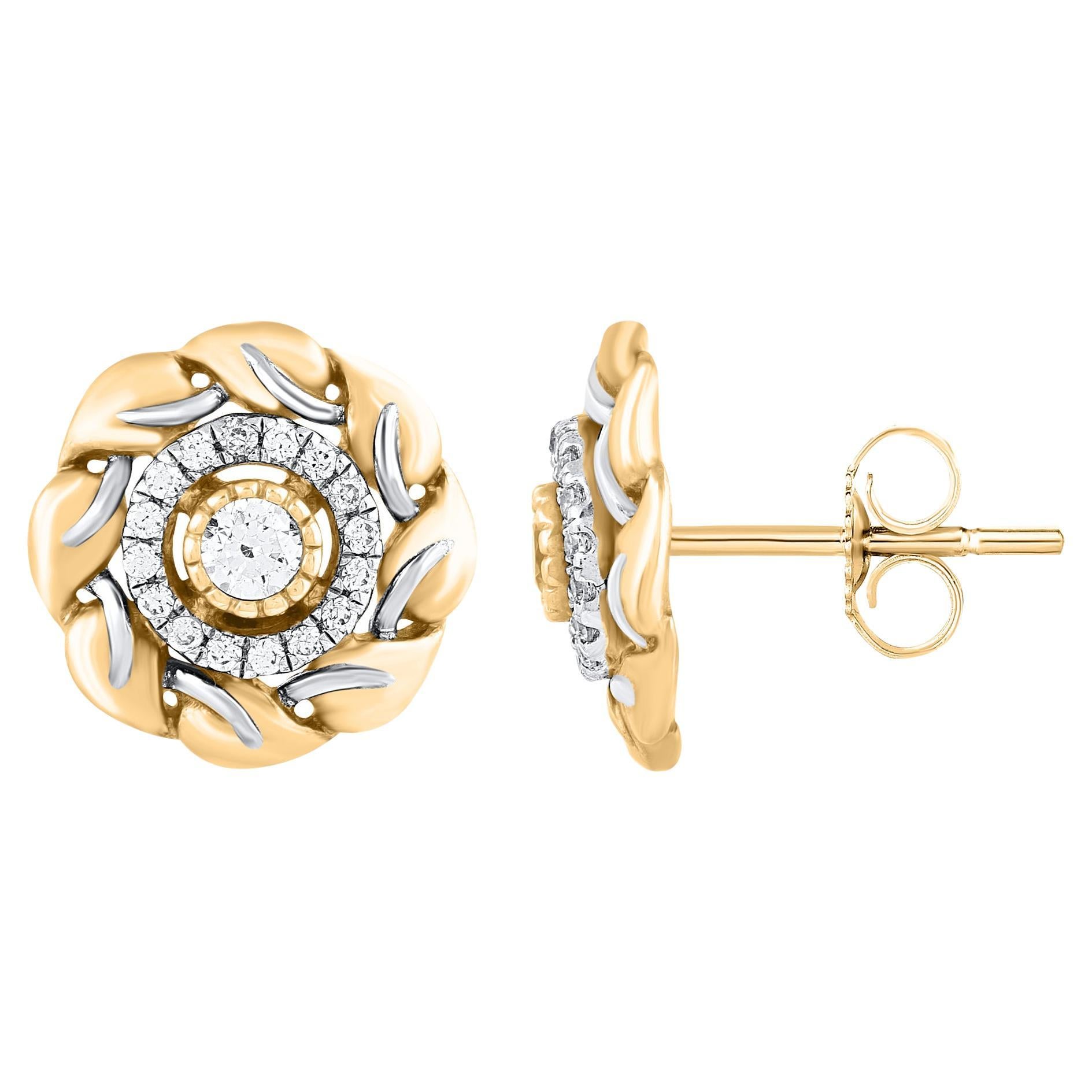 Timeless and elegant, these diamond stud earring are a style you'll wear with every look in your wardrobe. This earring is beautifully designed and studded with 34 round single cut and brilliant cut diamond set in prong setting. We only use natural,