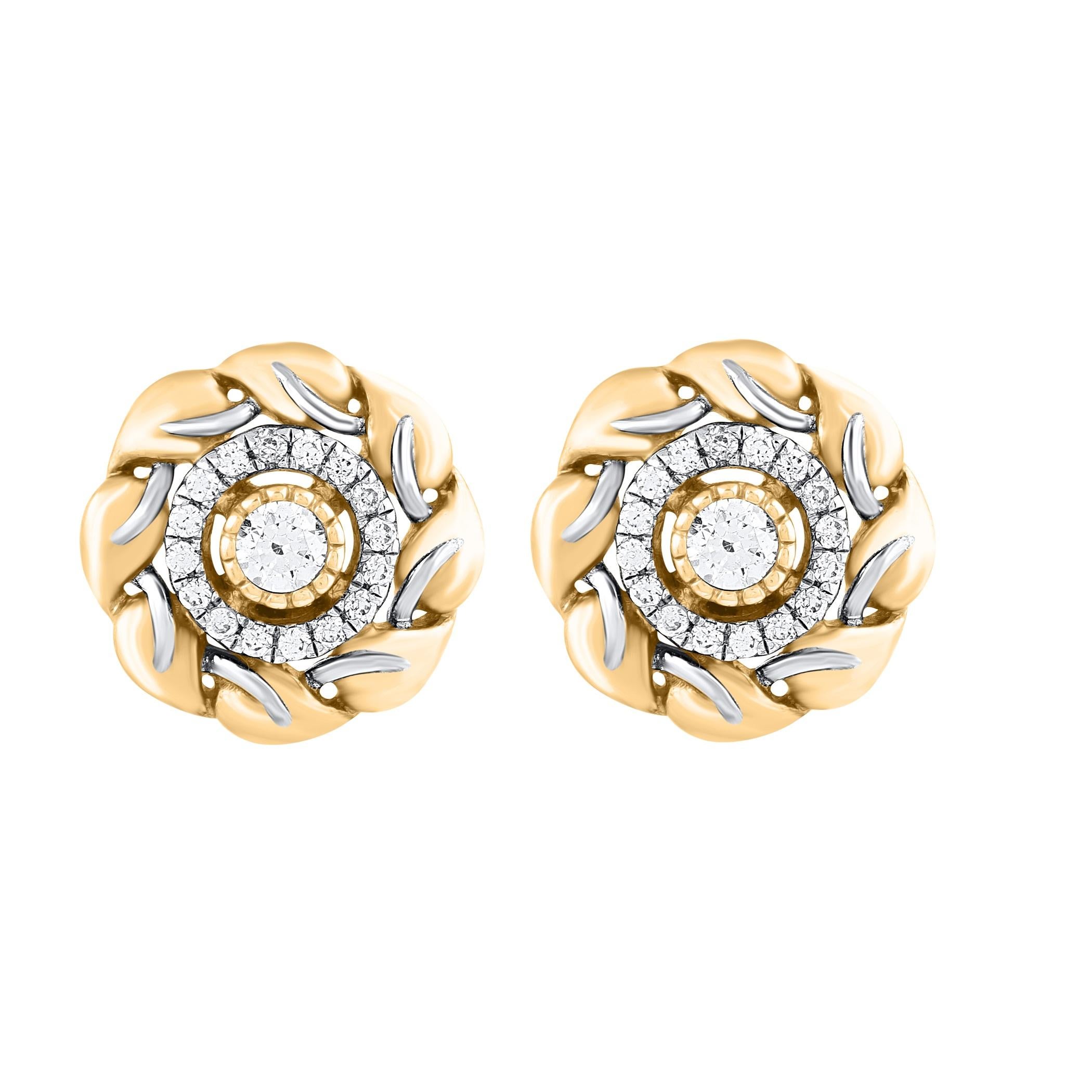 Contemporary TJD 0.33 Carat Natural Diamond 14 Karat Yellow Gold Floral Stud Earring For Sale