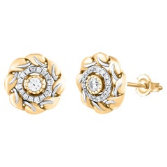 TJD 0.33 Carat Natural Diamond 14 Karat Yellow Gold Floral Stud Earring
