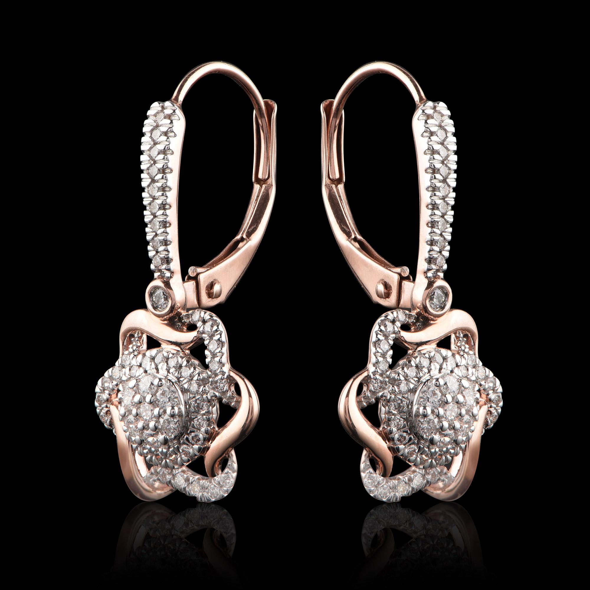 Contemporary TJD 0.33 Carat Diamond 14 Karat Rose Gold Interwined Cluster Flower Earrings For Sale