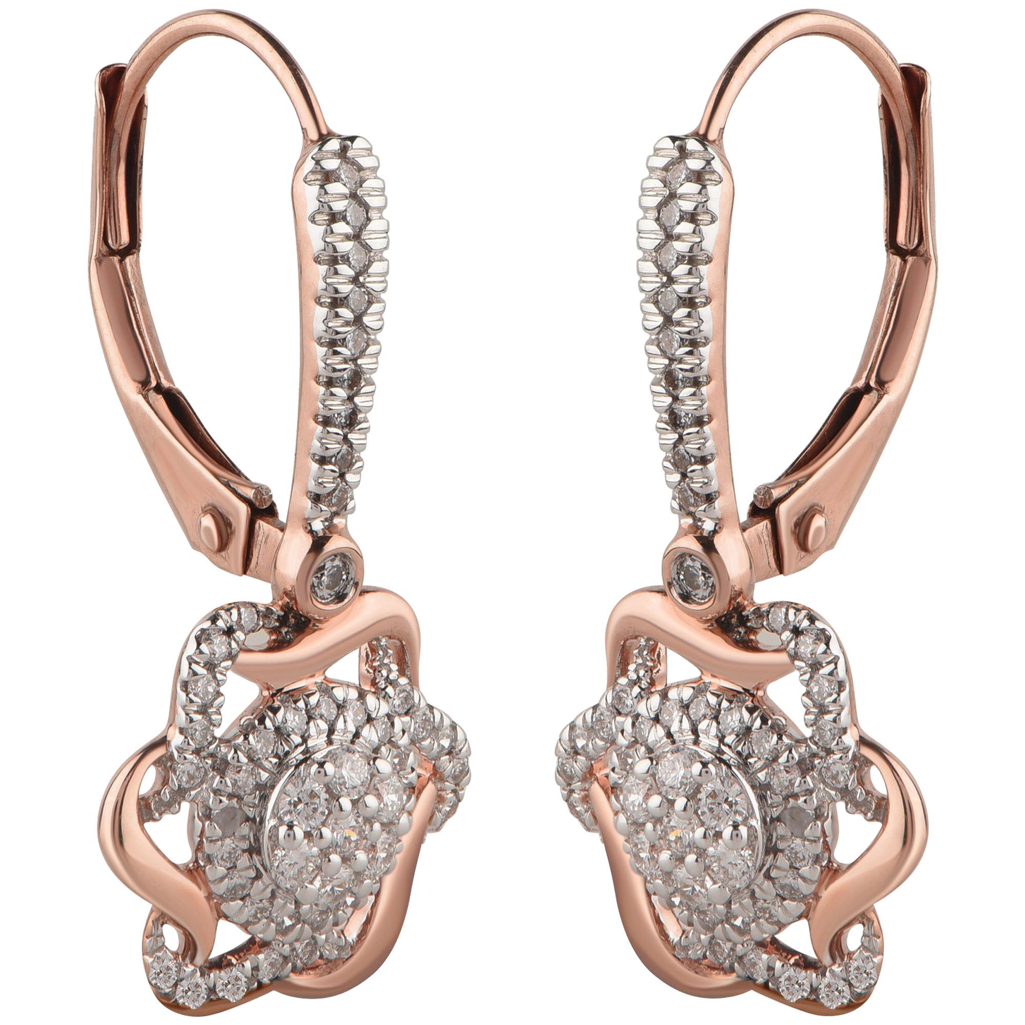 TJD 0.33 Carat Diamond 14 Karat Rose Gold Interwined Cluster Flower Earrings