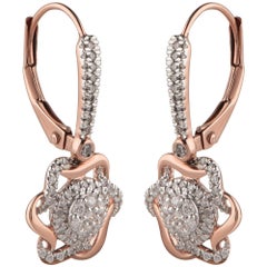TJD 0.33 Carat Diamond 14 Karat Rose Gold Interwined Cluster Flower Earrings