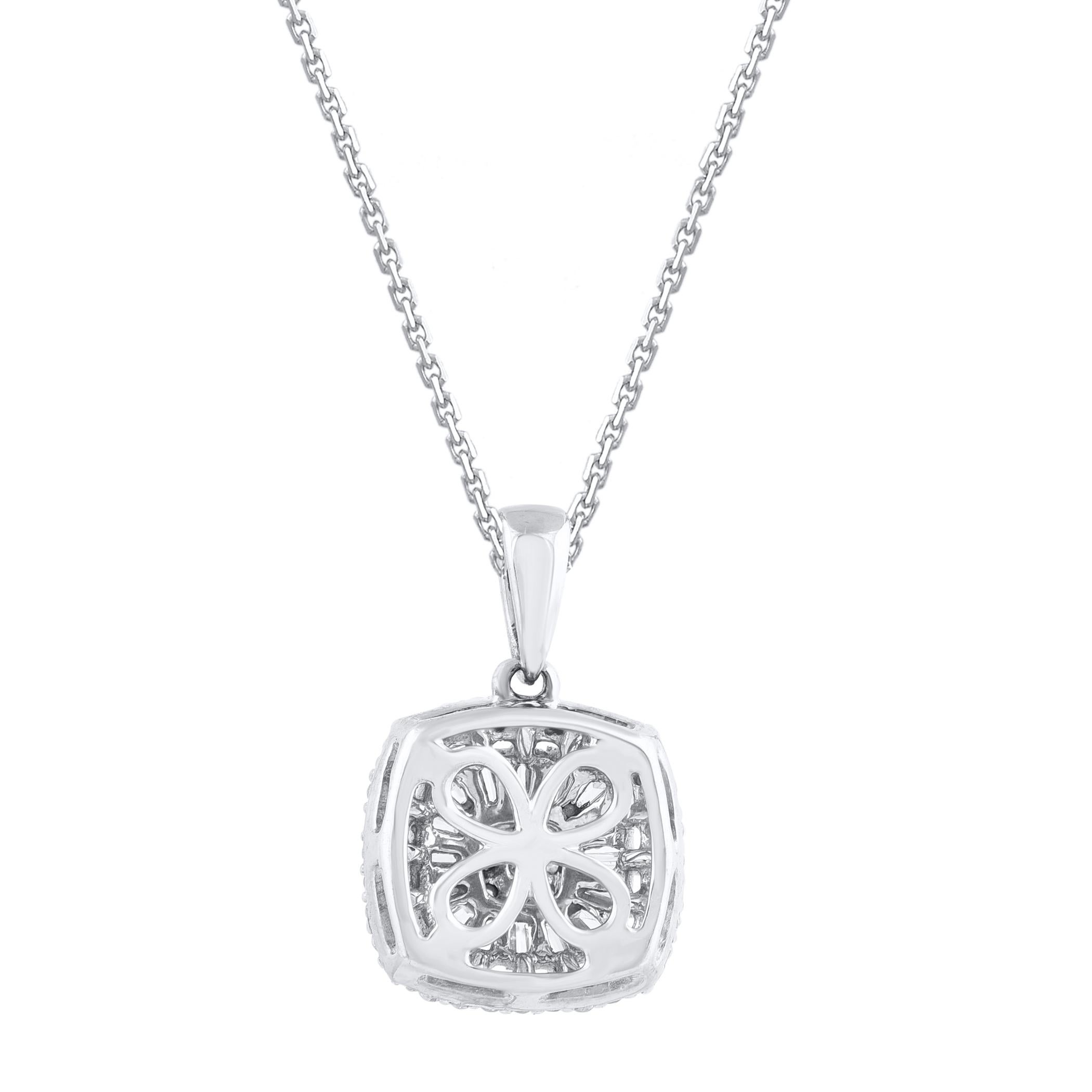 Contemporain Collier pendentif à cadre coussin en or 14 carats avec diamants naturels 0,33 carat TJD en vente