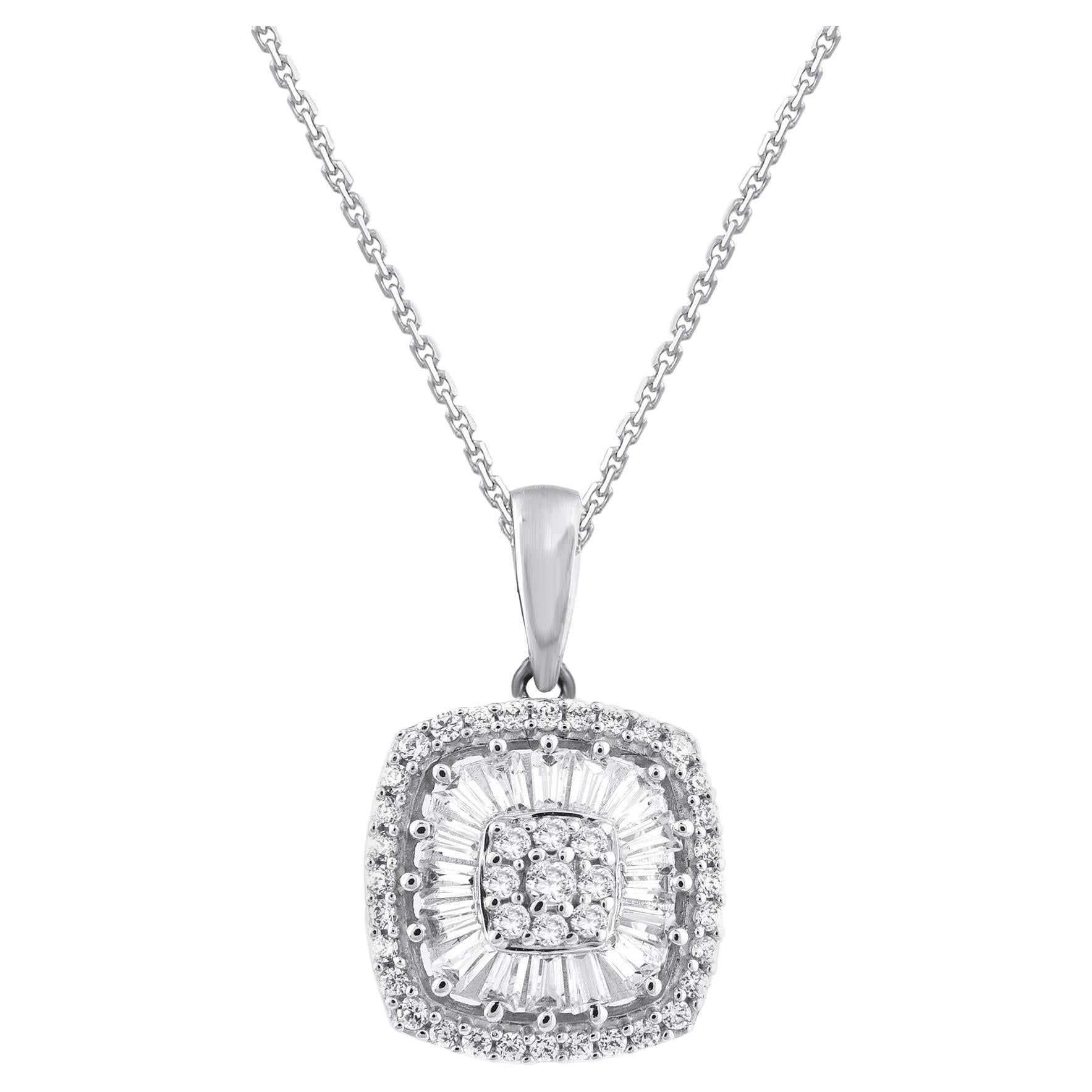 TJD 0.33 Carat Natural Diamond 14KT Gold Cushion Frame Cluster Pendant Necklace