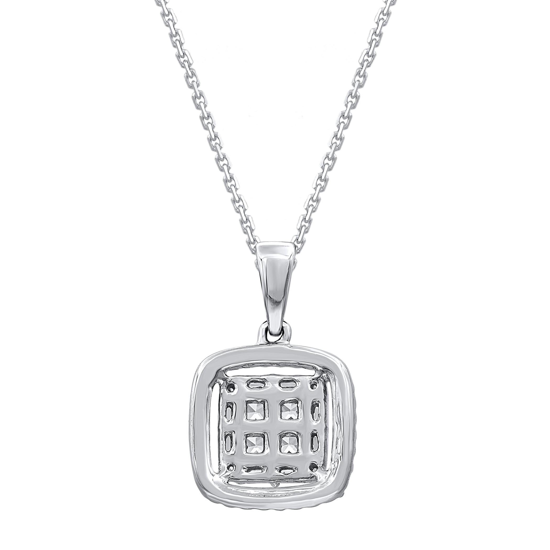 Contemporary TJD 0.33 Carat Natural Diamond 14KT Gold Cushion Frame Pendant Necklace For Sale