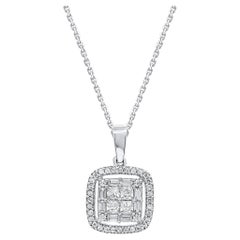 TJD 0.33 Carat Natural Diamond 14KT Gold Cushion Frame Pendant Necklace