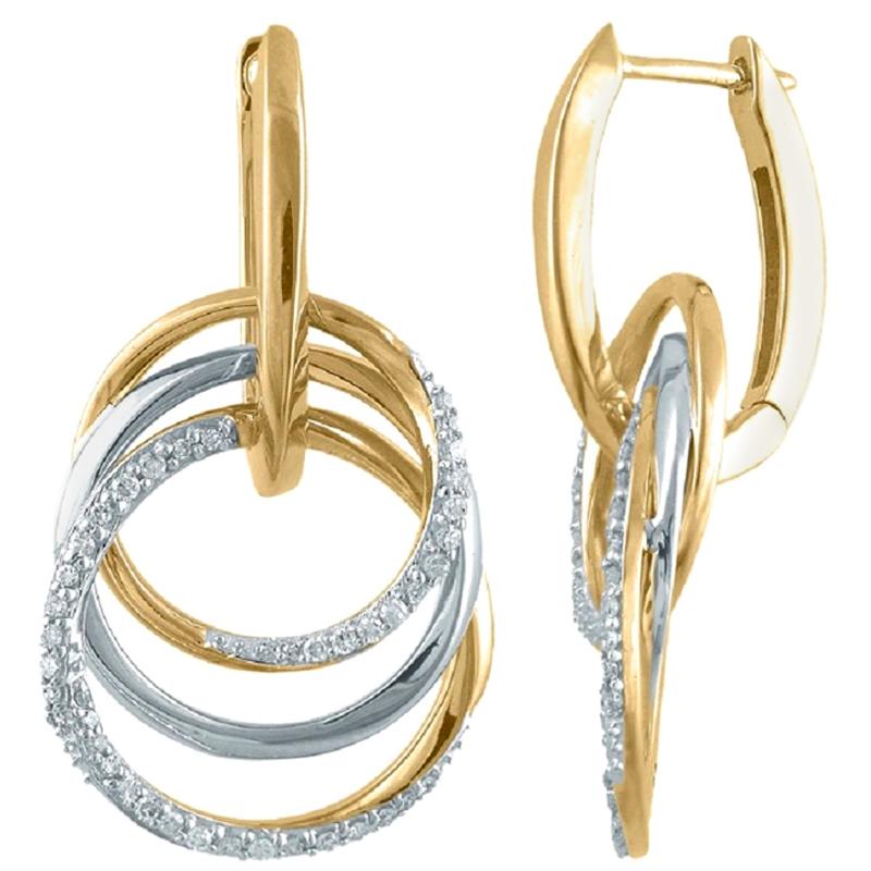 TJD 1/3Carat Round Diamond 14K Two-tone Gold Interlocking Circular Drop Earrings For Sale
