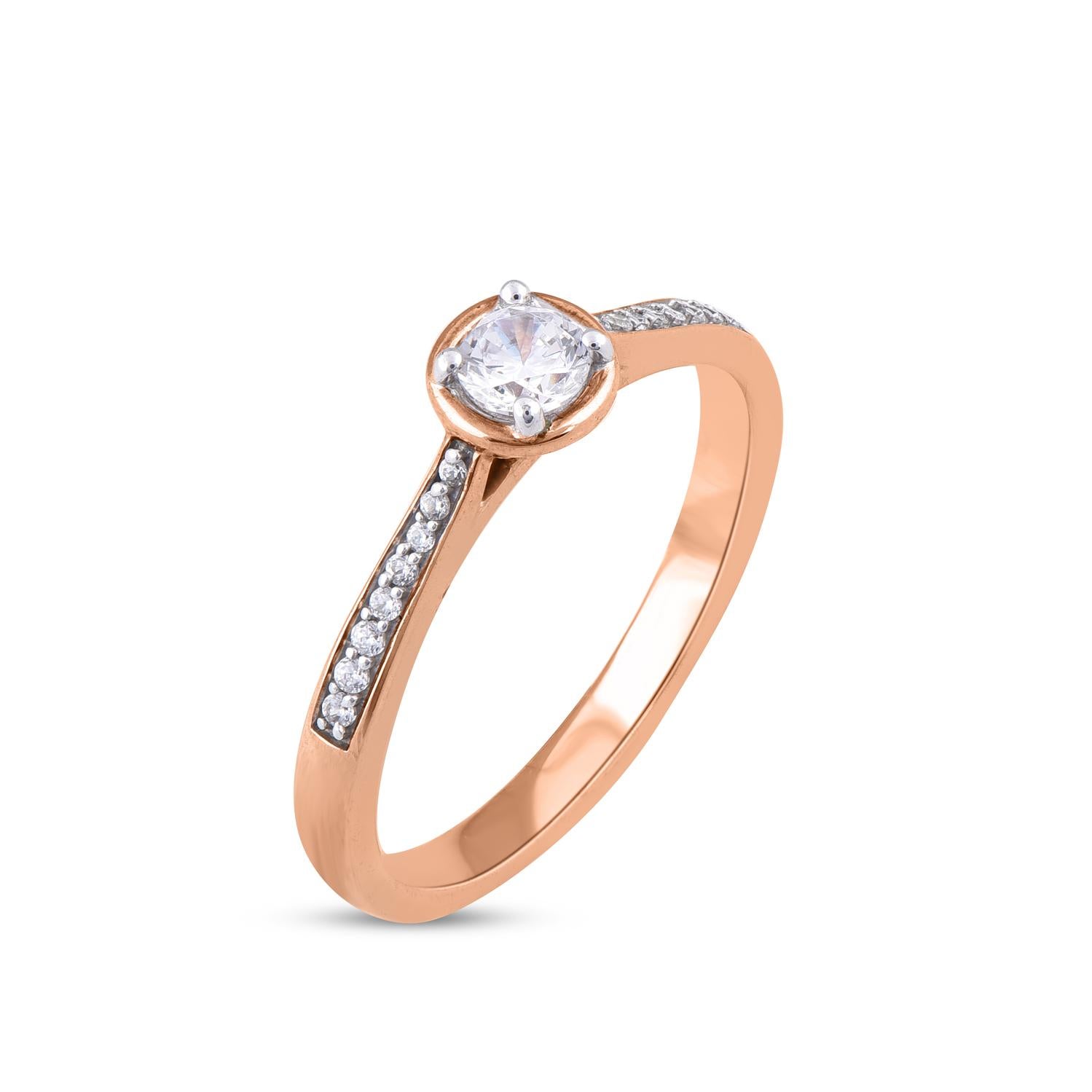 Contemporary TJD 0.33 Carat Natural Round Cut Diamond 14 Karat Rose Gold Engagement Ring For Sale