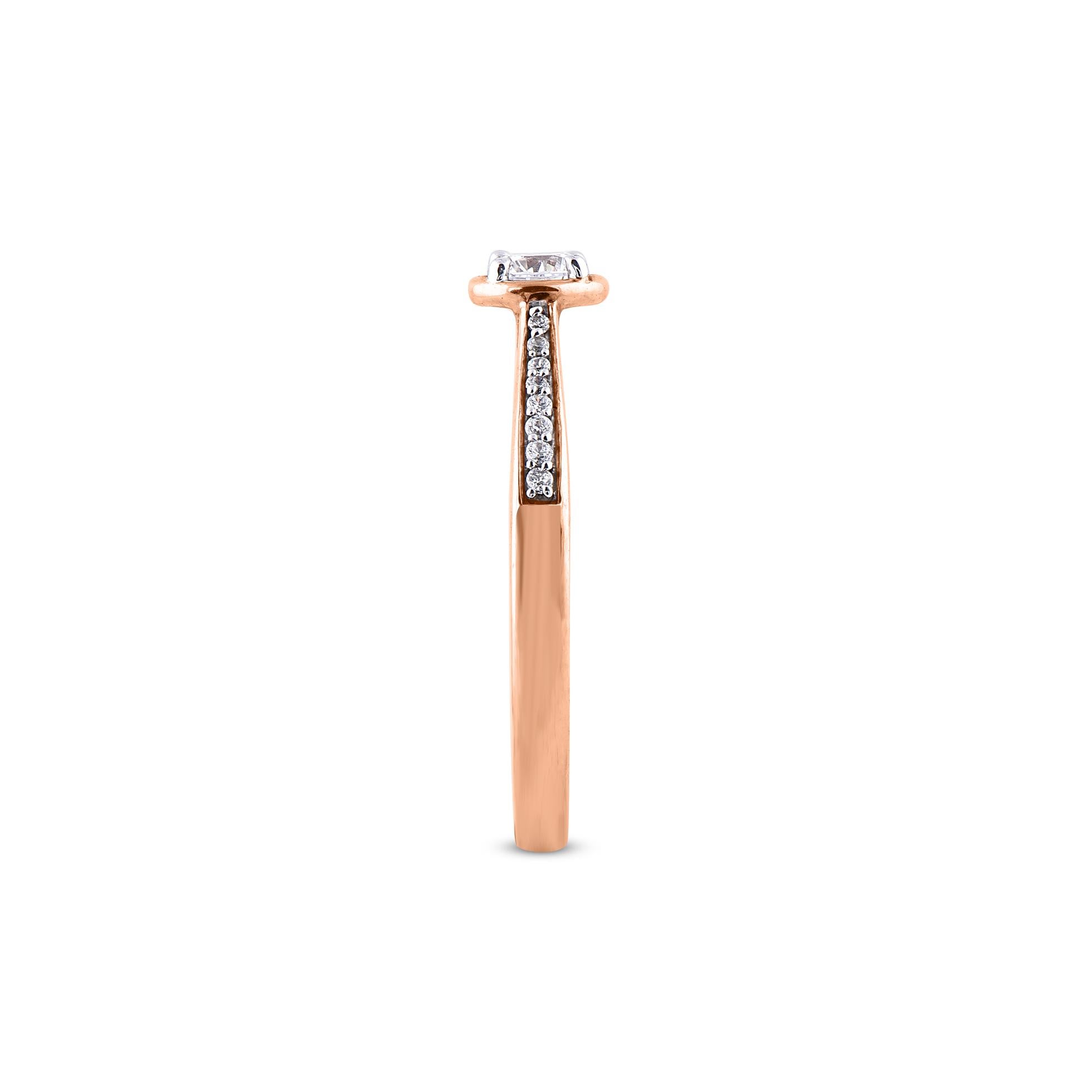 TJD 0.33 Carat Natural Round Cut Diamond 14 Karat Rose Gold Engagement Ring In New Condition For Sale In New York, NY