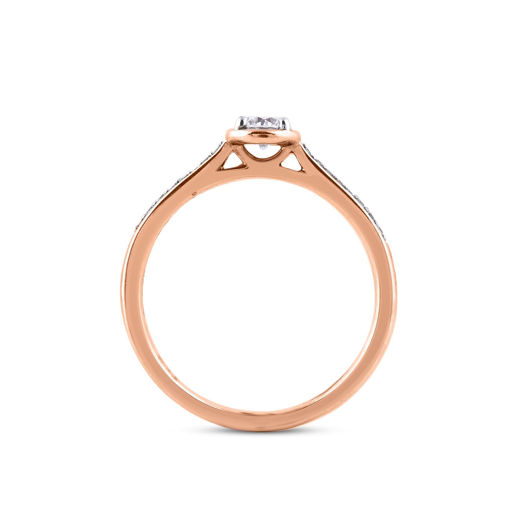 Women's TJD 0.33 Carat Natural Round Cut Diamond 14 Karat Rose Gold Engagement Ring For Sale