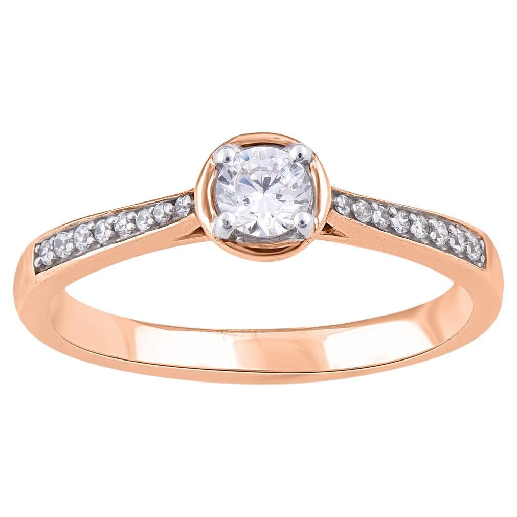 TJD 0.33 Carat Natural Round Cut Diamond 14 Karat Rose Gold Engagement Ring