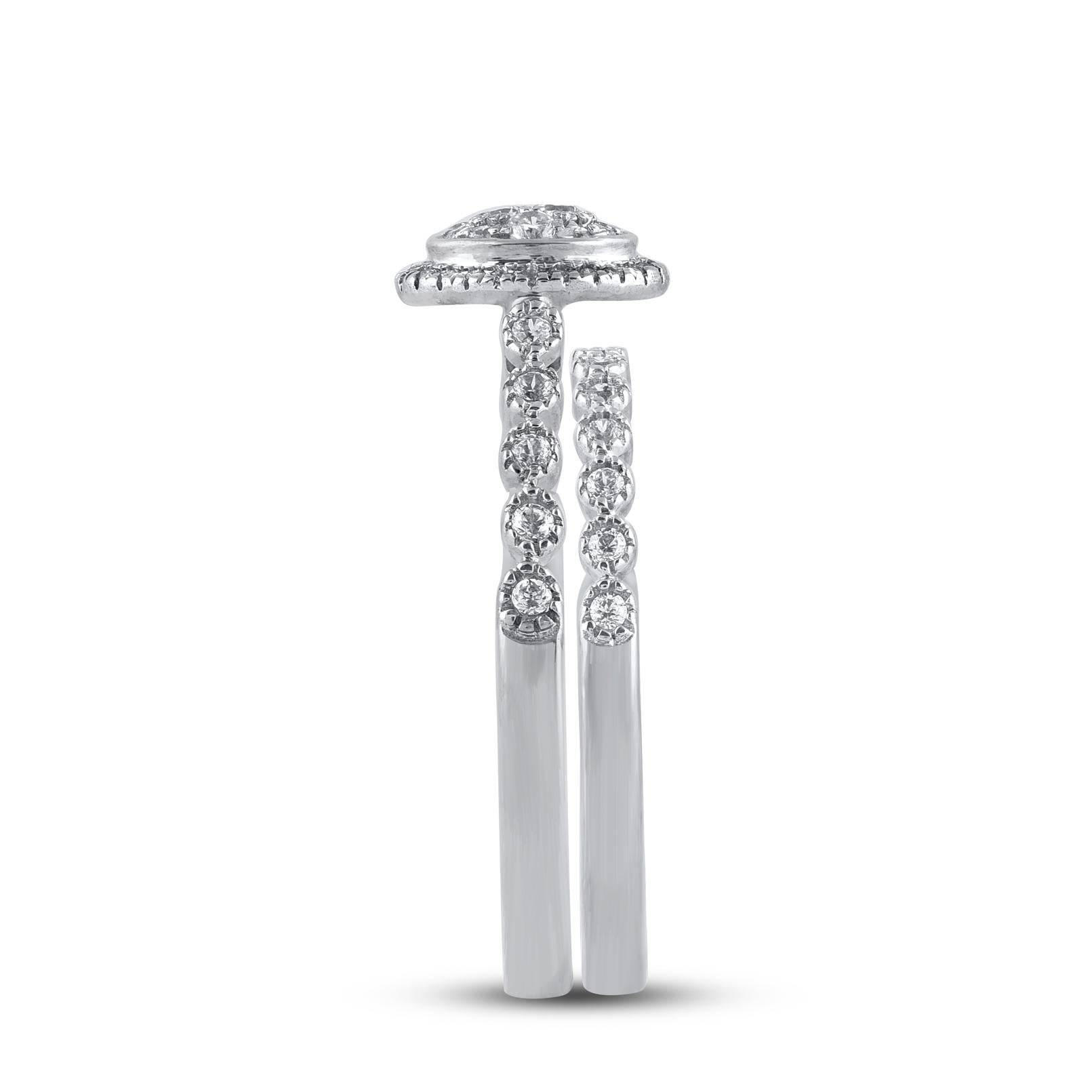 Contemporary TJD 0.33 Carat Natural Round Cut Diamond 14 Karat White Gold Bridal Ring Set For Sale